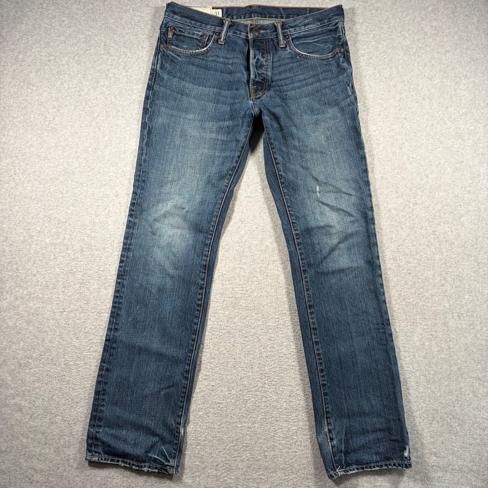Abercrombie & Fitch Remsen Slim Straight Jeans Mens 31x32 Blue Distressed Denim
